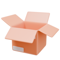 3D Icon Open Cardboard Delivery Box with Tape. Delivery Shopping Concept. 3D Illustration Design Web Mobile App png