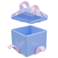 3D Icon Open Gift Box Ribbon Bow. Holiday, Congratulations Concept. 3D Illustration Design Web Mobile App png