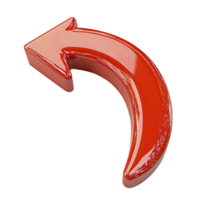 Red 3D Shiny Curved Arrow Left Turn Direction Indicator Navigation Symbol png