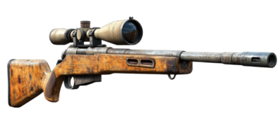 Vintage Wooden Sniper Rifle with Scope Hunting Weapon Military 3D Render png