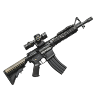 Modern assault rifle with scope close up transparent background png