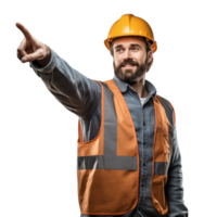 Construction Worker Pointing Forward Front View Isolated on Transparent Background png