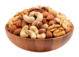 Different Nuts on Bowl Isolated on Transparent Background png