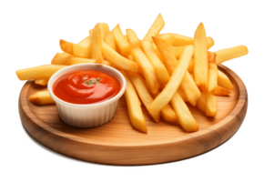 papas fritas en de madera plato aislado en transparente antecedentes png