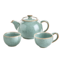 A tea set with a teapot and cups isolated on a transparent background png