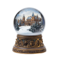 A snow globe with a winter scene inside isolated on a transparent background png
