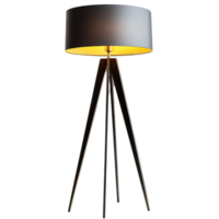 A black lamp with a yellow shade sits on a transparent background png
