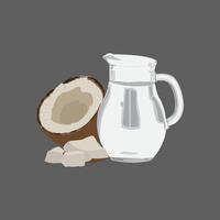 Illustration of coconut milk on a gray background editable vector