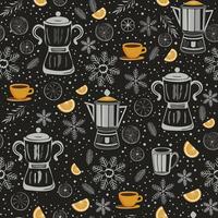 coffee teapots with lemons on a dark background vector
