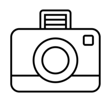 Line art photo camera icon showing shutter release button and lens png