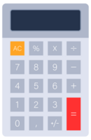 Gray calculator displaying calculating functions and numbers png