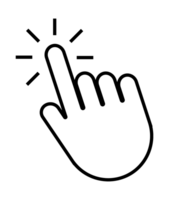 Hand cursor clicking with index finger, touching screen or button png