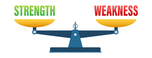 Scale comparing strength and weakness balancing concept png