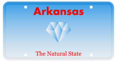 Arkansas state license plate featuring a diamond symbol and gradient blue background png