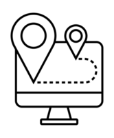 Route planning app showing destination and starting point on computer screen png