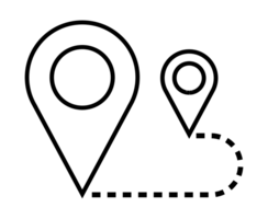 Two location pin icons showing a dashed route line png