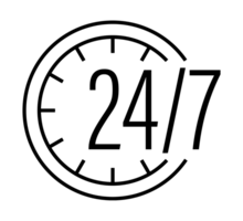 Clock showing 24 hours 7 days a week open availability png