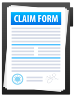 Claim form with signature and stamp on clipboard png