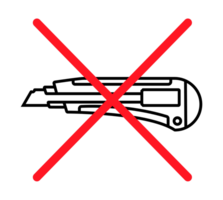 Red cross prohibiting using utility knife, forbidden sharp tool png