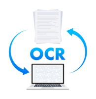 Optical character recognition converting paper documents to digital text with laptop png