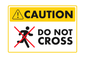 Caution do not cross sign with running person symbol and exclamation point png