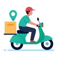 Delivery man on scooter with box and map vector