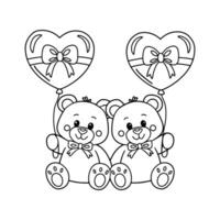 Cute Two Little Teddy Bear With Holding Balloon Heart. Valentine Day Concept vector