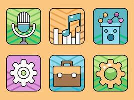 Event planning icon set. microphone, music note, theatre masks, briefcase, chart, graph, gear, vector