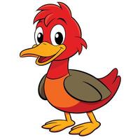 Cartoon duck with orange beak and red feathers vector