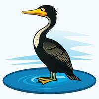 A cartoon bird standing on a blue circle vector