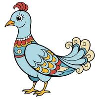 A cartoon bird with colorful feathers and a colorful pattern vector