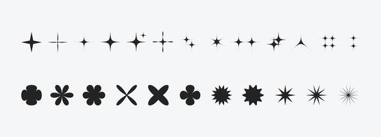 y2k abstract minimal star flower set collection Bauhaus style vector