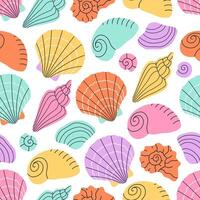 Seamless pattern with sea shells, mollusks, starfish vector