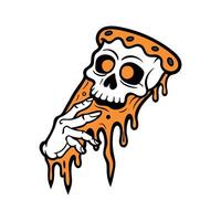 Skull with Pizza Slice Cartoon Fun and Quirky Illustration on White Background vector