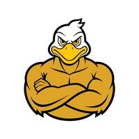 Muscular Duck Cartoon Mascot - Dynamic Character Design on White vector