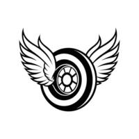 Motorcycle Wheel with Wings Silhouette Icon - Dynamic Illustration on White Background vector