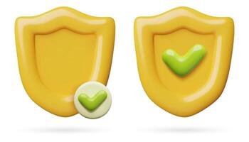 Yellow shield with a check mark 3d safety and security cute minimal icons illustrations vector