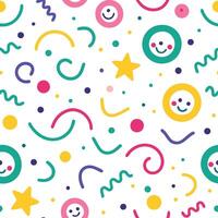 a colorful pattern with smiley faces and stars vector