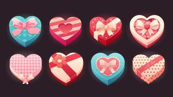 Set of gift boxes for valentine's day. Colorful heart shaped boxes. isolated illustrations vector