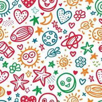 seamless pattern with colorful doodles on white background vector