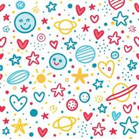a colorful pattern with stars, hearts and planets vector
