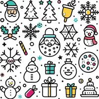 christmas icons set in a line style vector