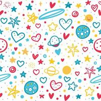 a colorful space pattern with hearts, stars and planets vector