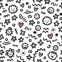 a black and white pattern with various doodles vector