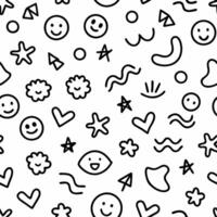a black and white pattern with smiley faces and hearts vector