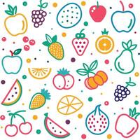 fruit and berries pattern with colorful dots vector