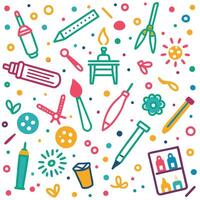 art supplies and tools in a colorful pattern vector