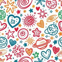 seamless pattern with colorful doodles and stars vector