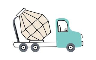 Cute doodle concrete mixer for kids. A simple icon of a concrete mixer on a white background. vector