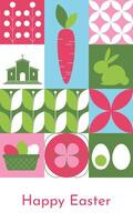 Geometric mosaic banner for Easter with traditional symbols. Easter greeting card with modern minimalist design. vector